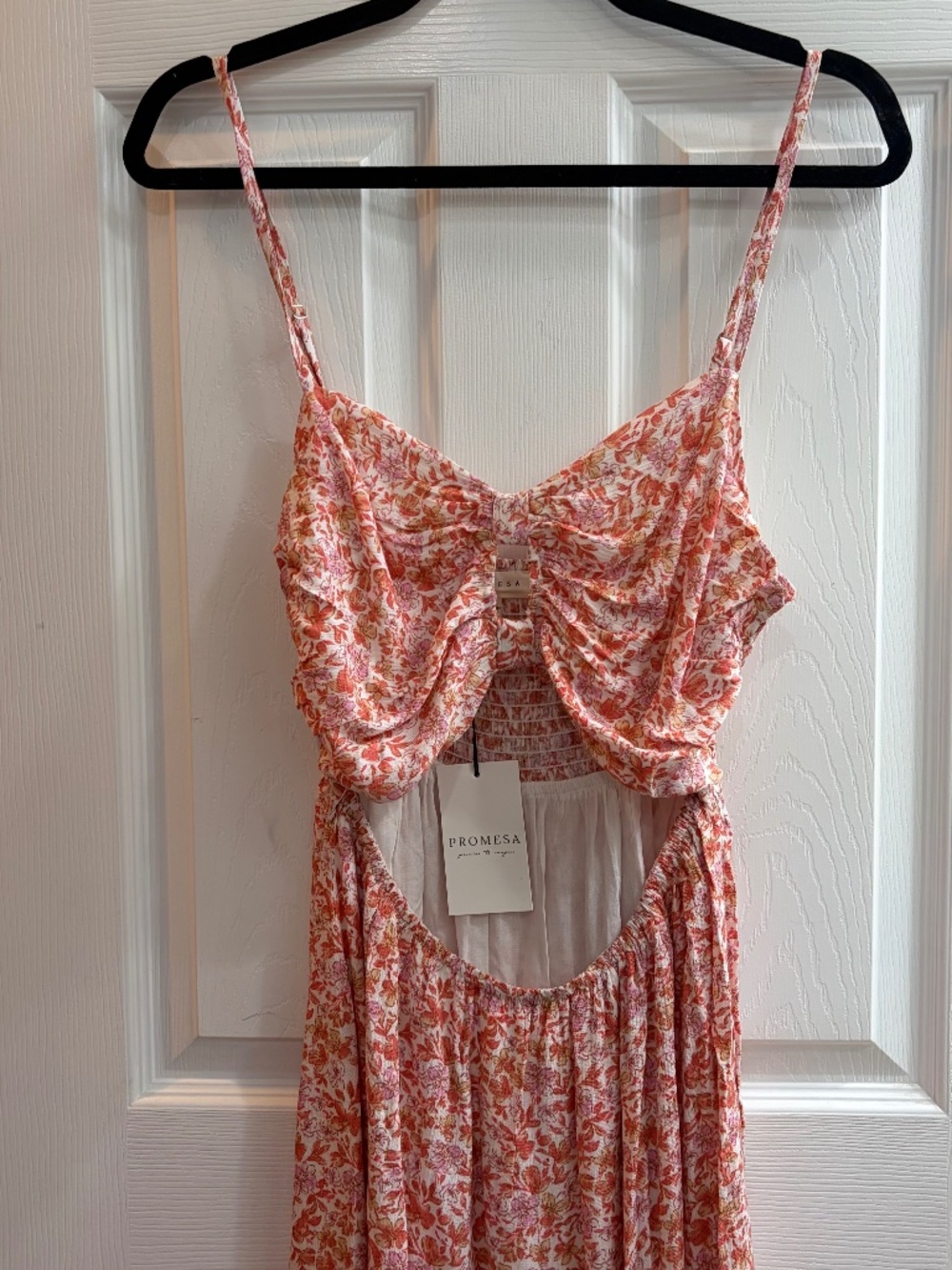 New Promesa Smocked Dress Sundress Spaghetti Strap  Keyhole Cutout Pink Medium - Picture 2 of 6